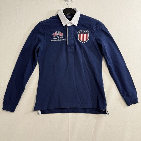 Ralph Lauren Sport USA Flag Patch Rugby Shirt in Women Size Medium in Navy - Picture 1 of 7